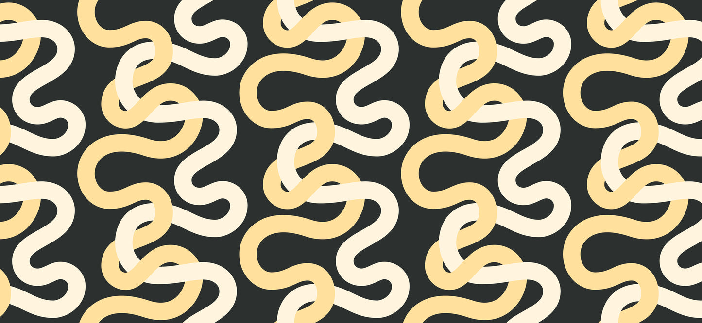 Ivory and tan chain-like loops on a black background – Groove Nightfall 108" Wide Back by Emily Van Hoff for Moda