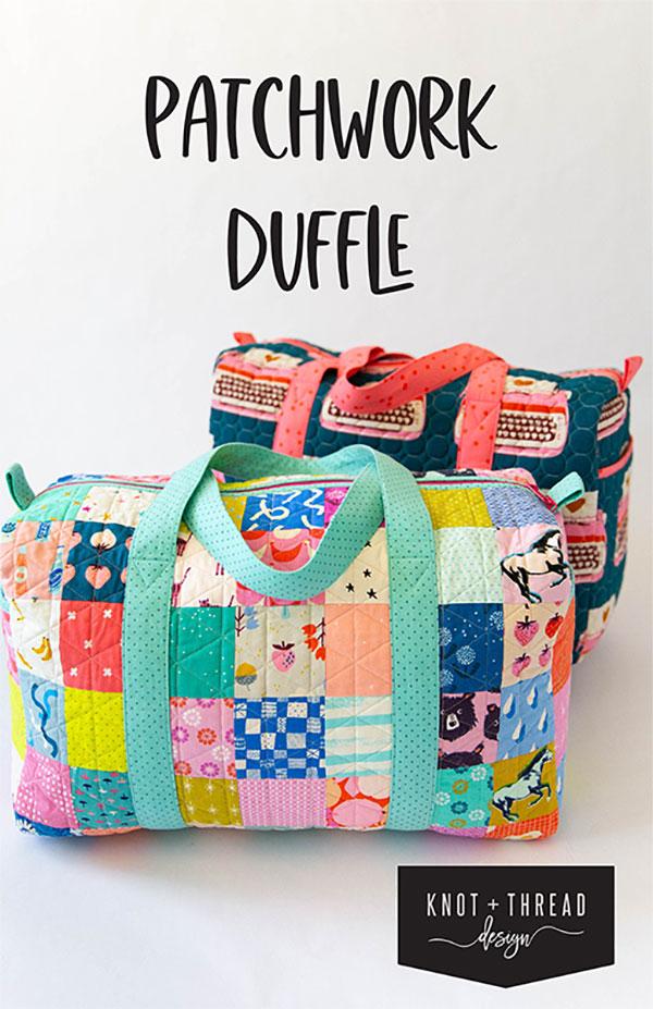 Patchwork Duffle Bag Pattern KAT 112 – printed sewing pattern by Knot and Thread Design for modern quilted travel bag