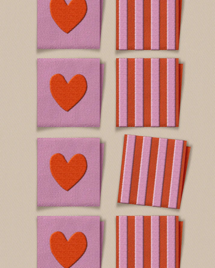 Red Heart and Stripe Square Garment Labels – Set of 8