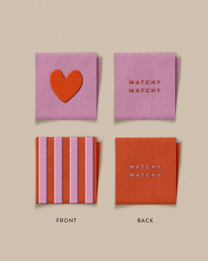 Red Heart and Stripe Square Garment Labels – Set of 8