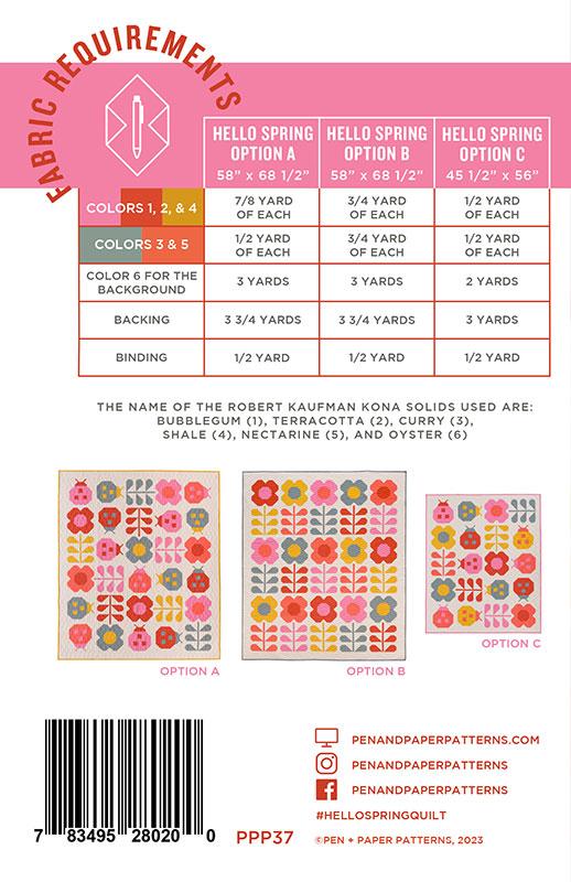 Hello Spring Quilt Pattern - Pen and Paper Patterns
