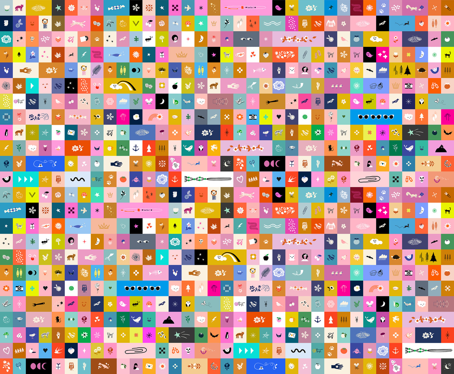 Selvedge Magic Icons by Ruby Star Society – novelty fabric with repeat pattern of colorful selvedge graphics and icons