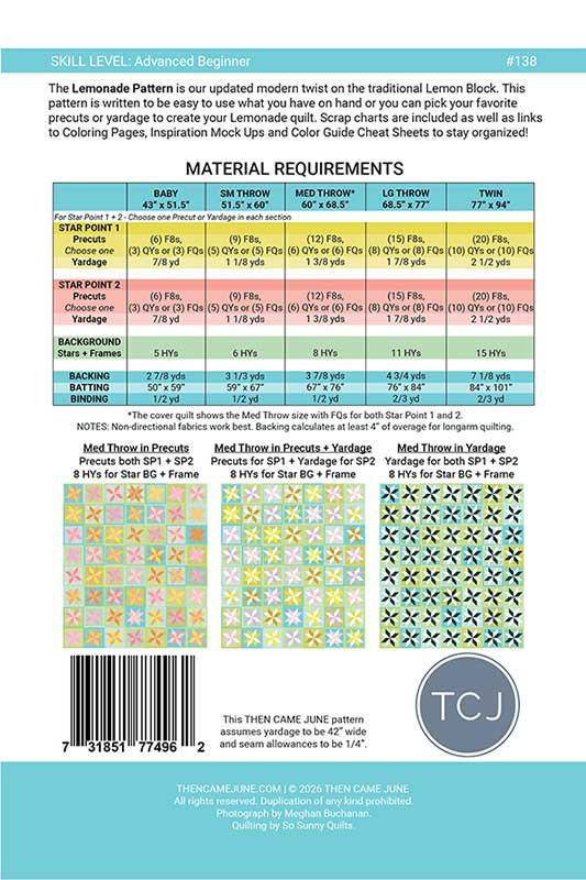 Lemonade Quilt Pattern - Then Came June