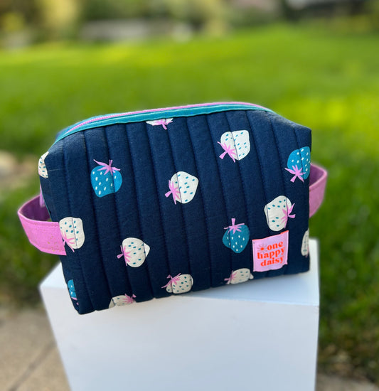Navy Strawberry Toss Pouch