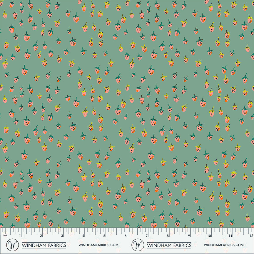 Heather Ross Favorites | Field Strawberries in Teal
