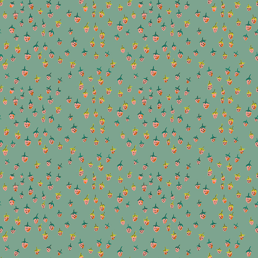 Heather Ross Favorites | Field Strawberries in Teal