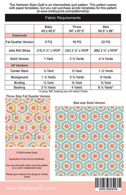 Heirloom Stars Quilt Pattern - Crinkly Quilts