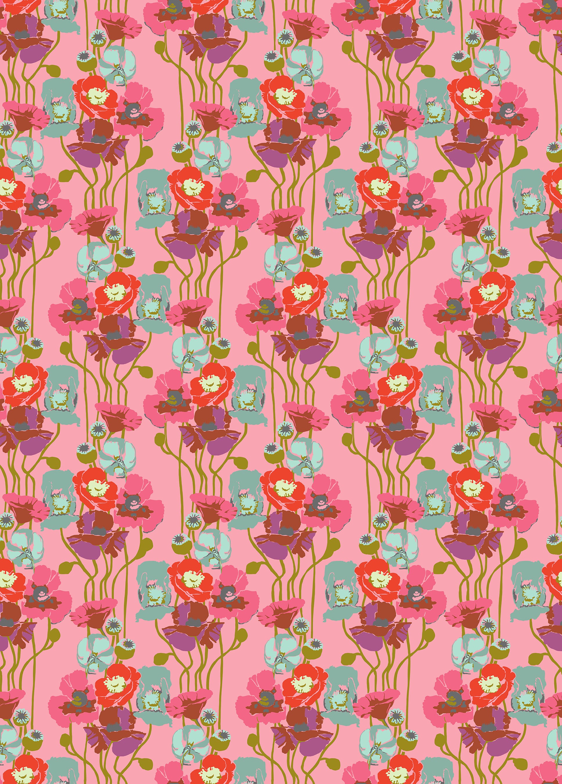 Colorful floral pattern on a pink background