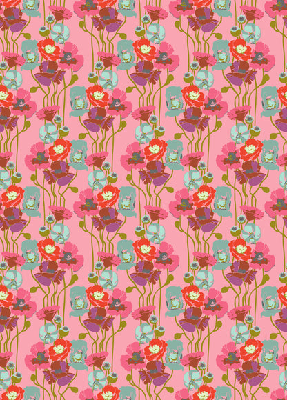 Colorful floral pattern on a pink background