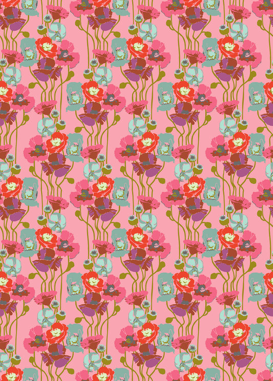 Colorful floral pattern on a pink background