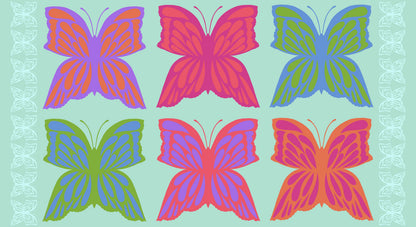 Pattern of colorful butterflies on a light blue background
