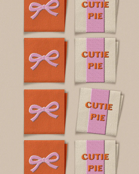 Cutie Pie and Bow Square Garment Labels – Set of 8