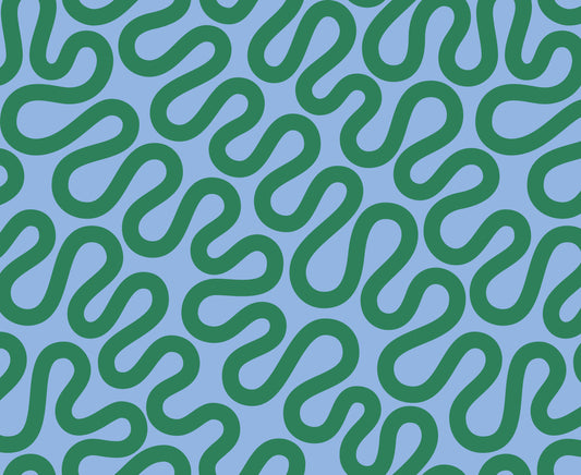 light blue and green modern unspooled geometrics swirls meander groove spring by Emily Van Hoff