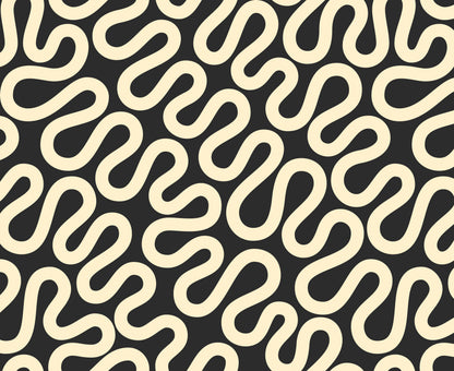 Ivory squiggle design on a black background – Groove Tuxedo fabric by Emily Van Hoff for Moda
