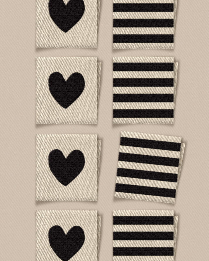 Black Heart and Stripe Square Garment Labels – Set of 8
