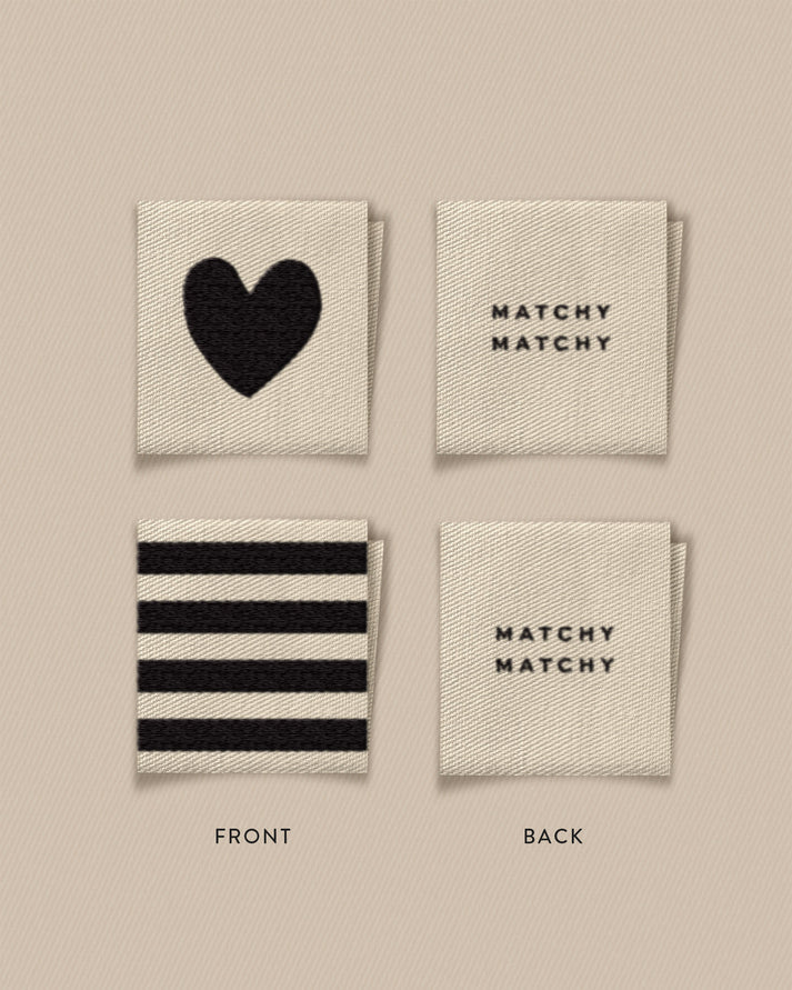 Black Heart and Stripe Square Garment Labels – Set of 8