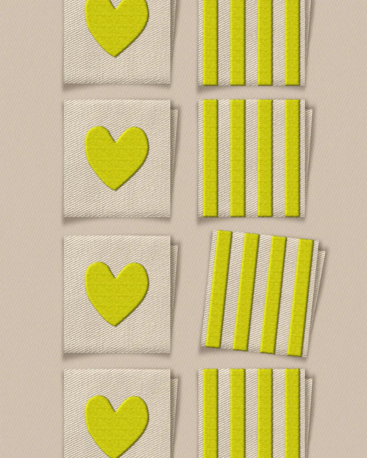 Citron Heart and Stripe Square Garment Labels – Set of 8