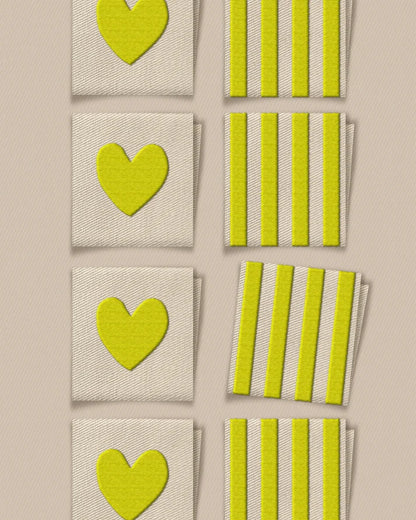 Citron Heart and Stripe Square Garment Labels – Set of 8