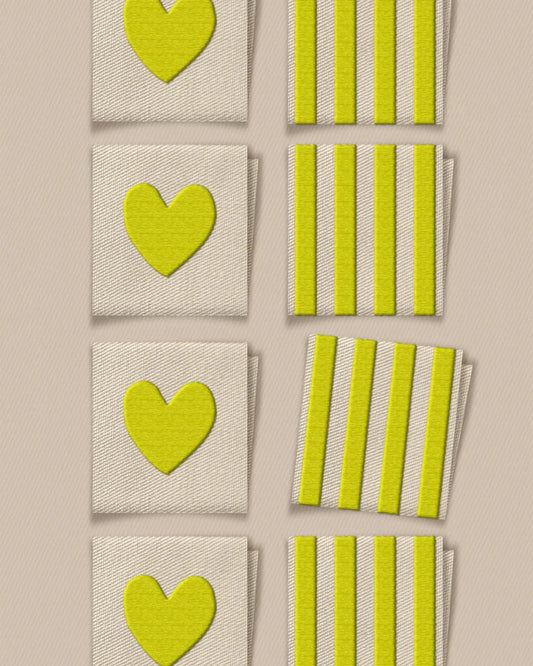 Citron Heart and Stripe Square Garment Labels – Set of 8
