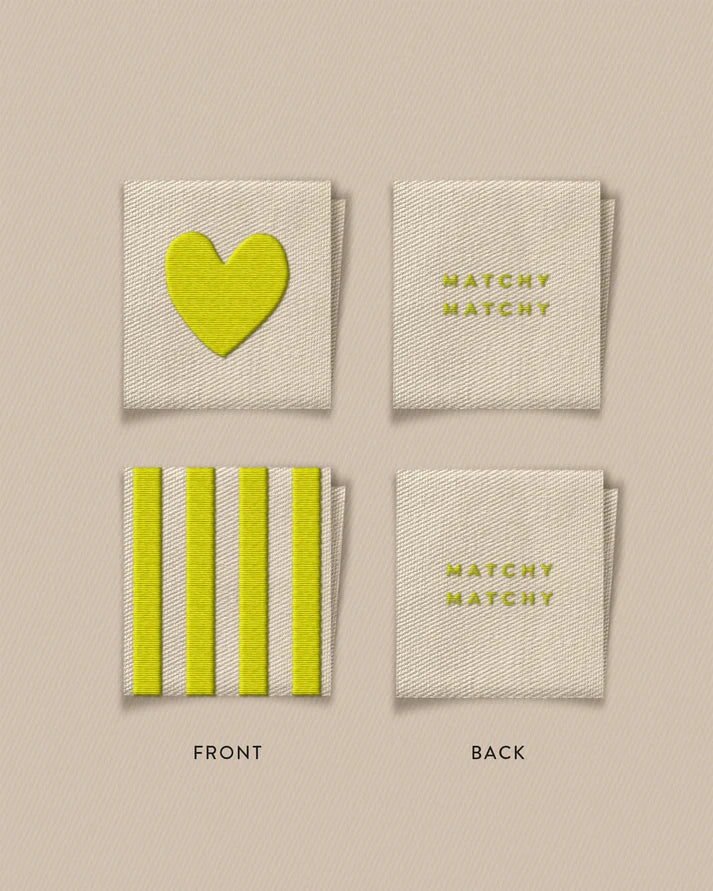 Citron Heart and Stripe Square Garment Labels – Set of 8