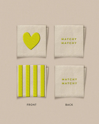 Citron Heart and Stripe Square Garment Labels – Set of 8