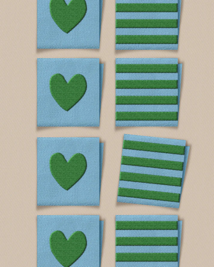 Green Heart and Stripe Square Garment Labels – Set of 8