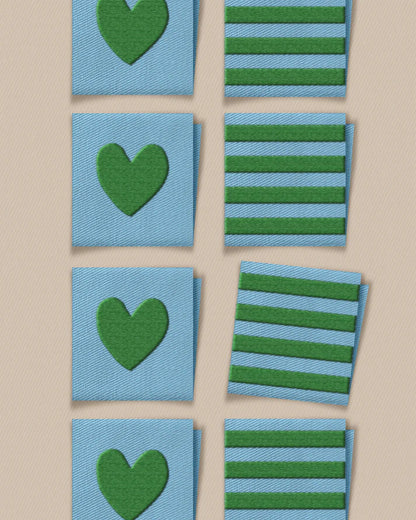 Green Heart and Stripe Square Garment Labels – Set of 8