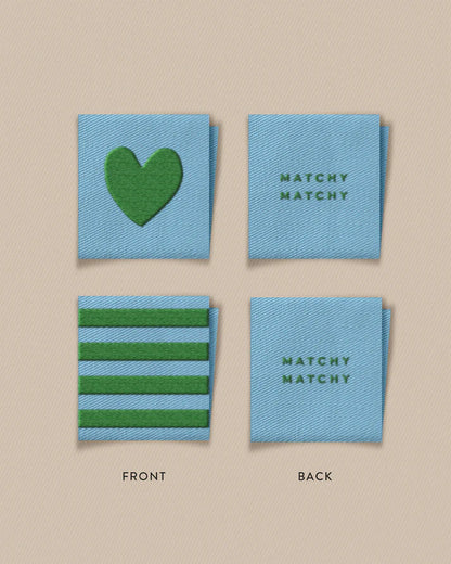 Green Heart and Stripe Square Garment Labels – Set of 8
