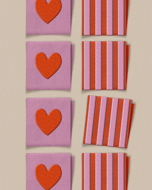 Red Heart and Stripe Square Garment Labels – Set of 8