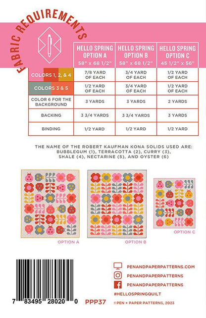 Hello Spring Quilt Pattern - Pen and Paper Patterns