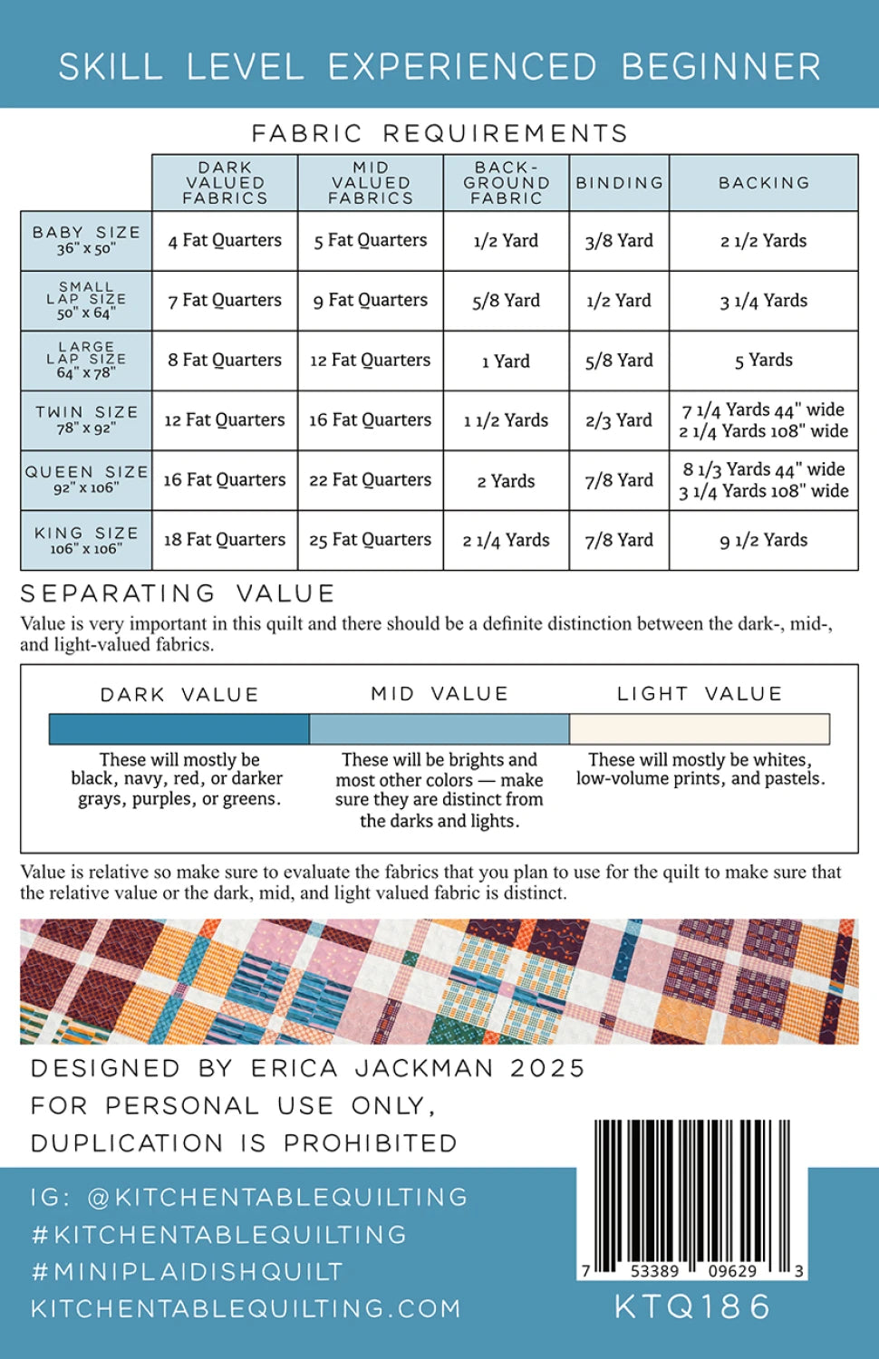 Mini Plaid-ish Quilt Pattern by Kitchen Table Quilting