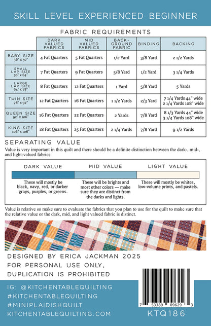 Mini Plaid-ish Quilt Pattern by Kitchen Table Quilting