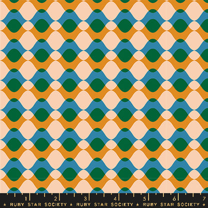Ripple 30s and Retro Geometrics Novelty Vintage Wavy cotton fabric blue 