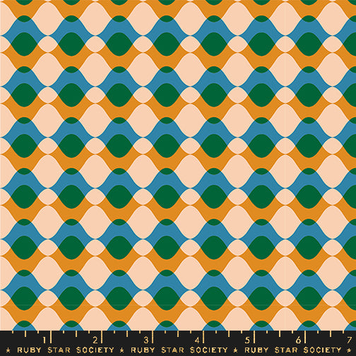 Ripple 30s and Retro Geometrics Novelty Vintage Wavy cotton fabric blue 
