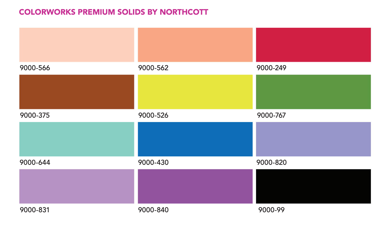 Colorworks Premium Solids by Northcott color swatch chart