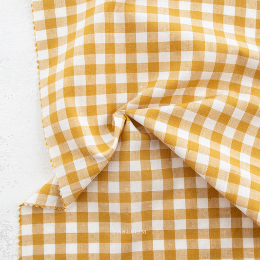 sunshine yellow golden camp gingham woven fabric , fablesim