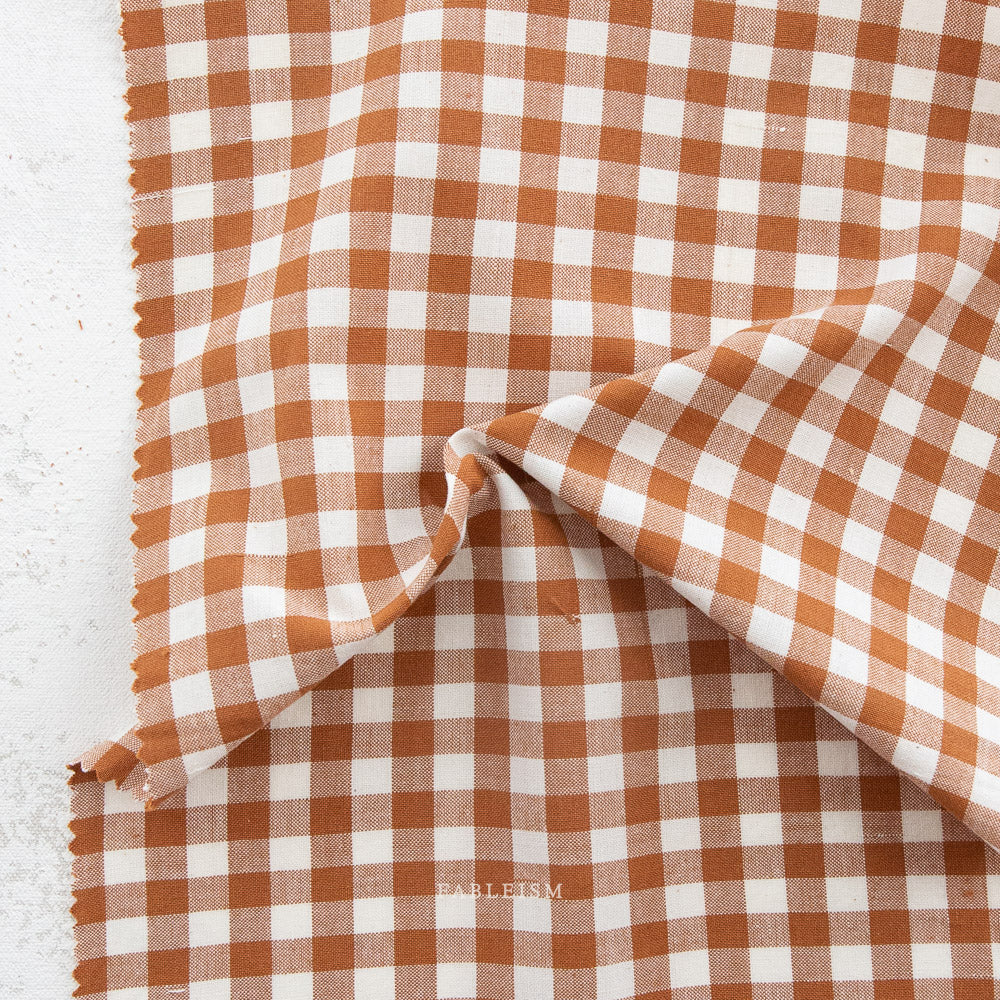 earthy brown camp gingham in graham, yarn dyed woven from fableism