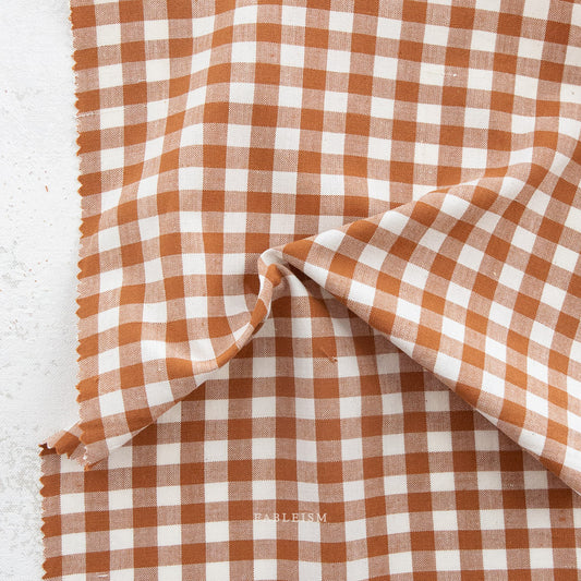 earthy brown camp gingham in graham, yarn dyed woven from fableism