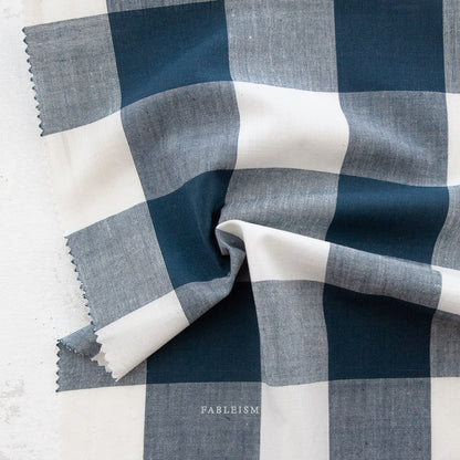 Navy midnight large camp gingham woven cotton fabric by fableism