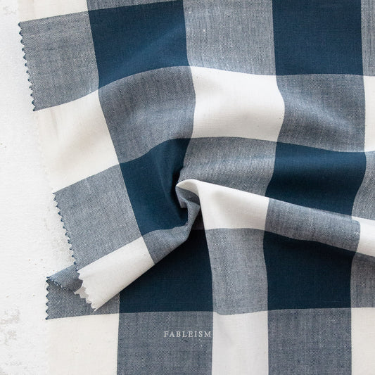 Navy midnight large camp gingham woven cotton fabric by fableism
