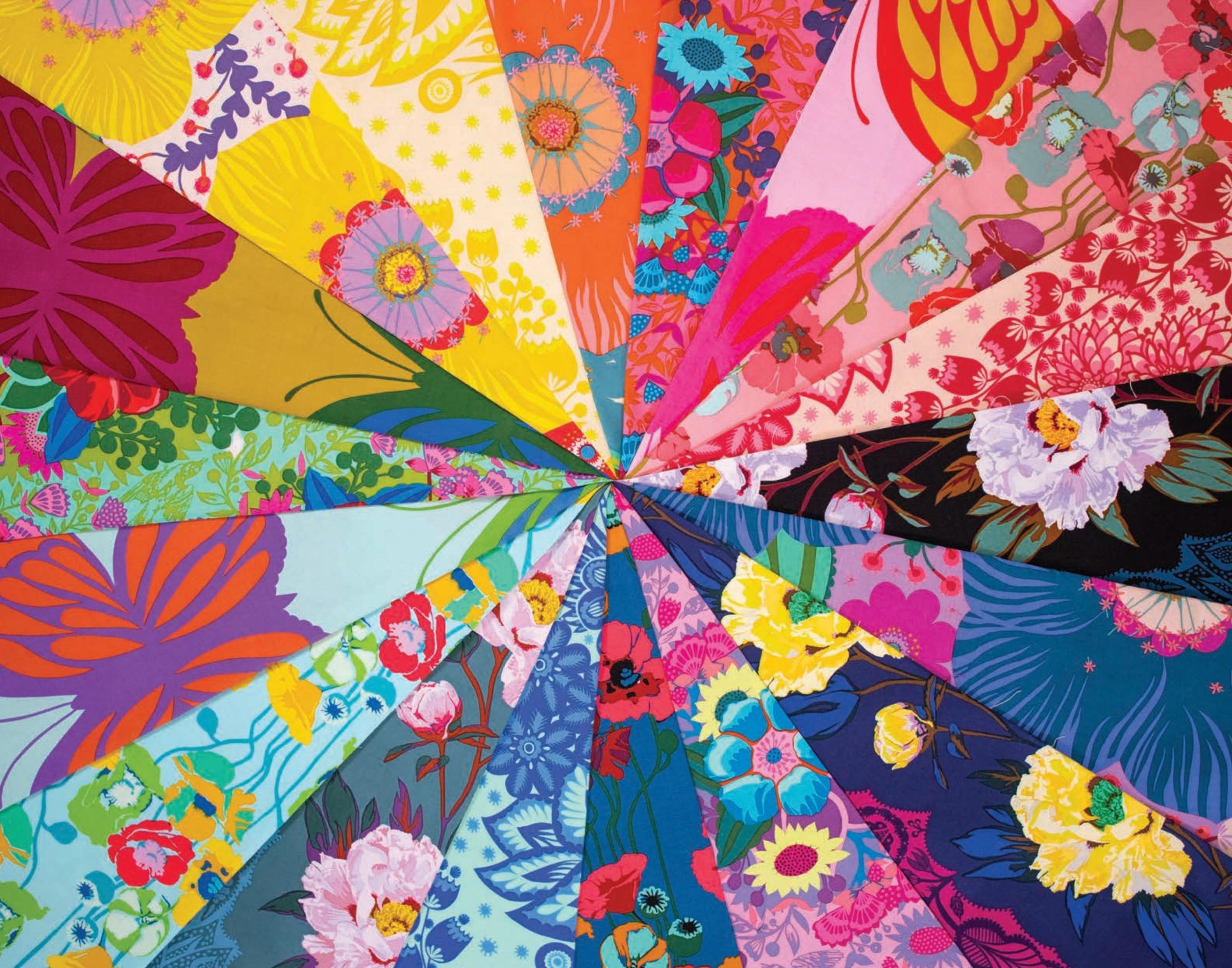 Colorful fabric pattern with flowers and butterflies